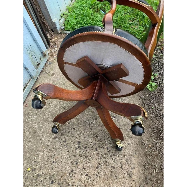 Late 20th Century 20th Century Vintage French Louis XV Style Brass Nail Studded Upholstered Vinyl Executive Office Chair For Sale - Image 5 of 15