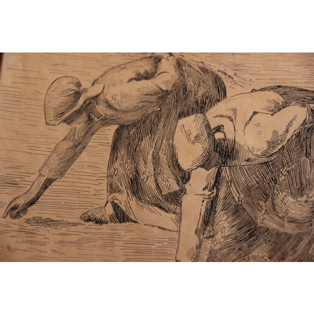 Realism Jean-François Millet - After "The Gleaners" Ink Drawing Painting Study 19th Century For Sale - Image 3 of 7