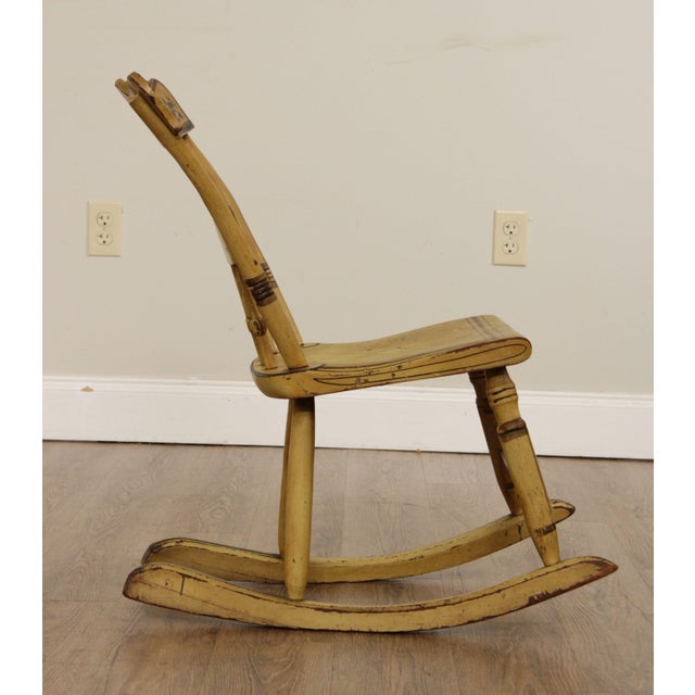 Yellow Antique 19tth Century Hand Painted Childs Rocking Chair For Sale - Image 8 of 12