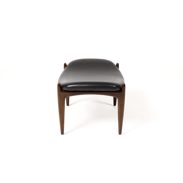 1960s Danish Modern Mid Century Mahogany Ottoman Foot Stool —Attributed to Kofod Larsen for Selig — Black Leather For Sale - Image 4 of 6