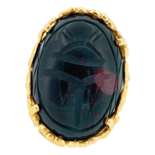 Vintage 14k Gold Scarab Bloodstone Cabochon Ring, Size 8.25 For Sale