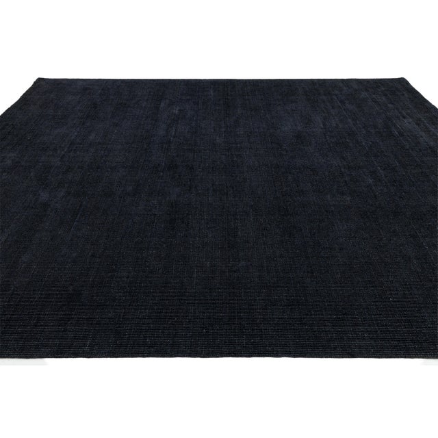 Charcoal 9x12 Modernist Indian Handmade Wool & Bamboo Silk Rug in Charcoal For Sale - Image 8 of 12