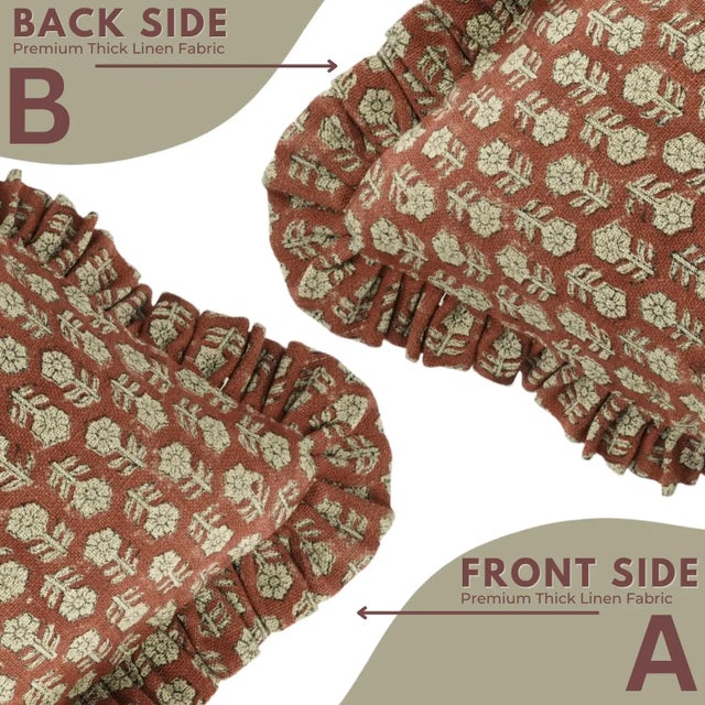 Not Yet Made - Made To Order Fabdivine Handcrafted Block Print Frill Cushion Cover Rust 16x16 Inch Thick Linen- Tulsi Buti For Sale - Image 5 of 5