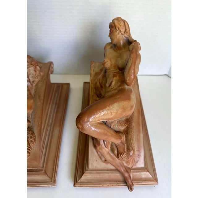 Terra Cotta Pair of Vintage Italian Reclining Nude Figural Bookends in Terracotta Finish For Sale - Image 8 of 16