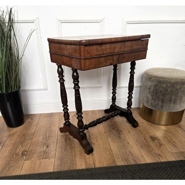 Antique Italian Burl Wood Carved Legs Sewing Side Table, 1890s For Sale - Image 9 of 10