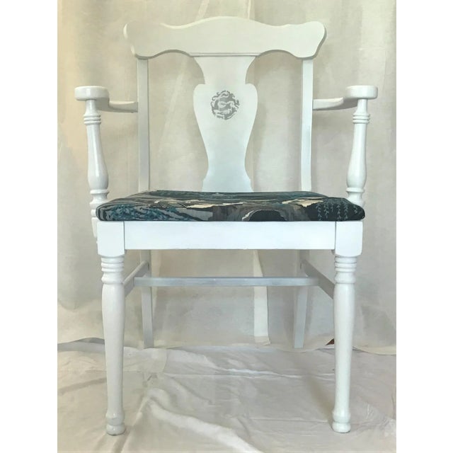 Chinoiserie 1920s White Chinoiserie Armchair Robert Allen Upholstery For Sale - Image 3 of 8