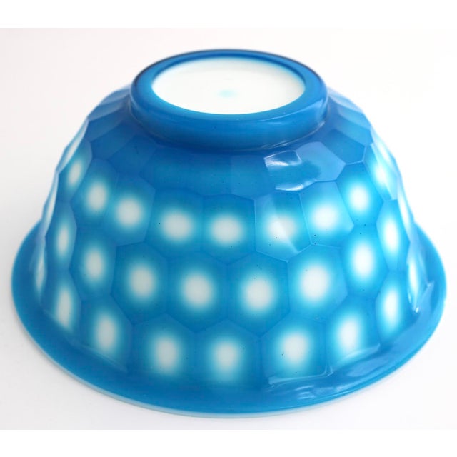 Asian Antique Rare Antique Chinese Peking Glass Bowl Aqua Blue Honeycomb Hexagon, Qing Dynasty For Sale - Image 3 of 8