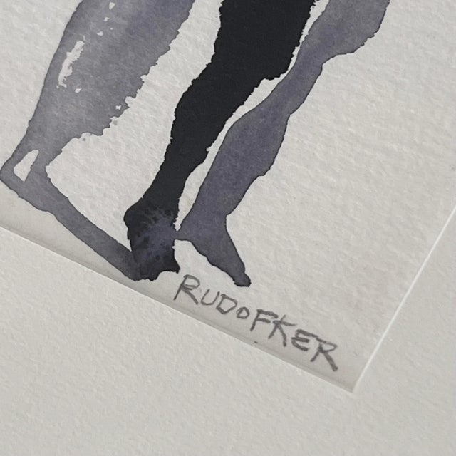 Mid 20th Century Vintage ‘Shadow of Lovers’ Minimalist Original Watercolor Painting Art Work by Jane Rudofker Signed and Framed For Sale - Image 5 of 12