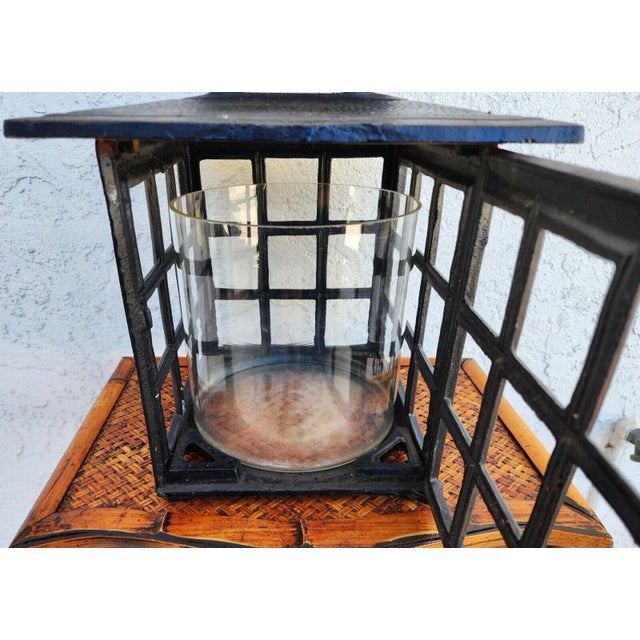 French Iron Candle Lantern Mid Century Huge 30 Pounds For Sale - Image 3 of 13