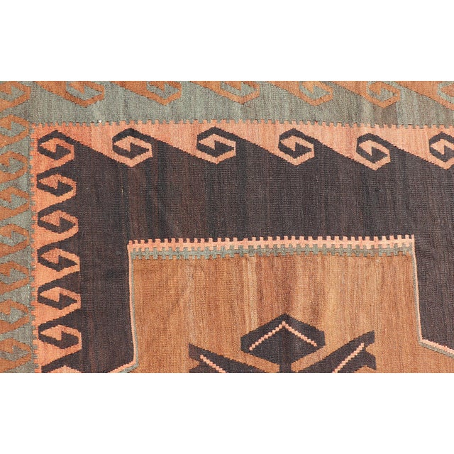 Orange Vintage Turkish Kars Kilim With Bold Medallions in Warm Brown, Orange, and Sage For Sale - Image 8 of 13