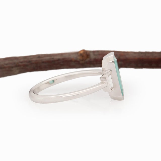 1.18ct Paraiba Color Tourmaline & Diamond Ring in 14k White Gold – Emerald Cut, Size 6.75 For Sale - Image 9 of 10