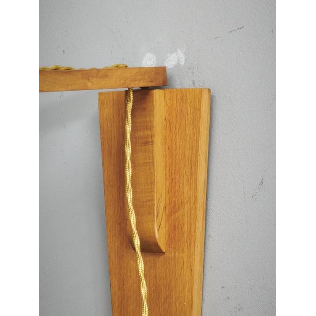 Czechoslovak Rattan and Wood Swing Arm Wall Lamp, 1960s For Sale - Image 4 of 13