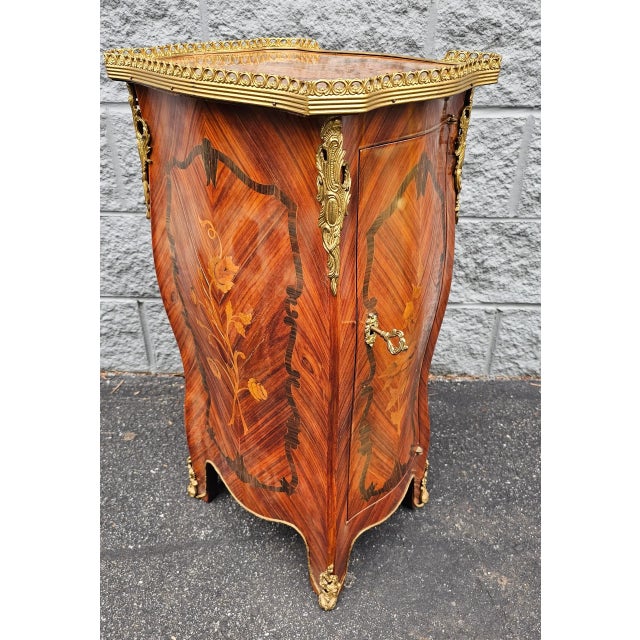 Wood Louis XV Brass Mounted Parquetry and Satinwood Inlaid Galleried Top Side Table For Sale - Image 7 of 10