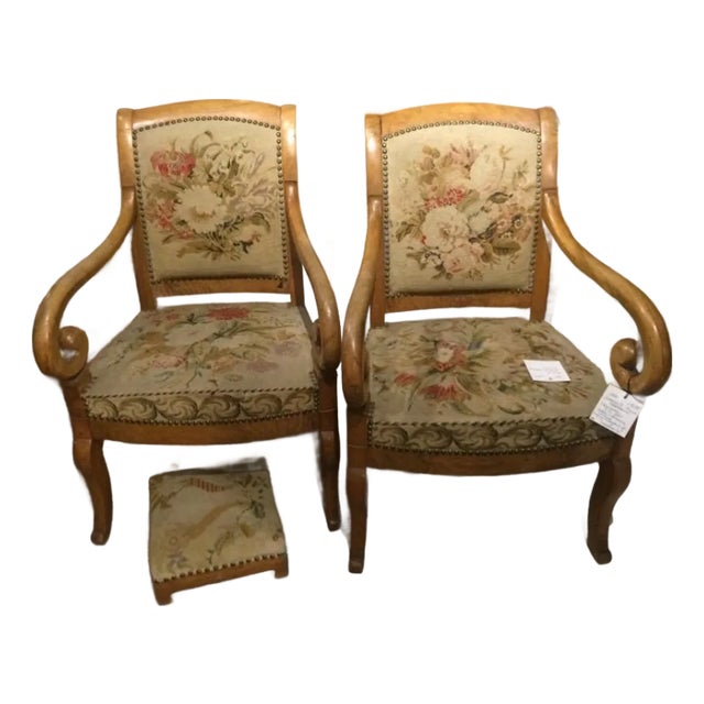 *Part of a 4-Piece Suite! Early 19th Century Classic Charles X French Armchairs With Needlepoint Upholstery - Set of 2 For Sale