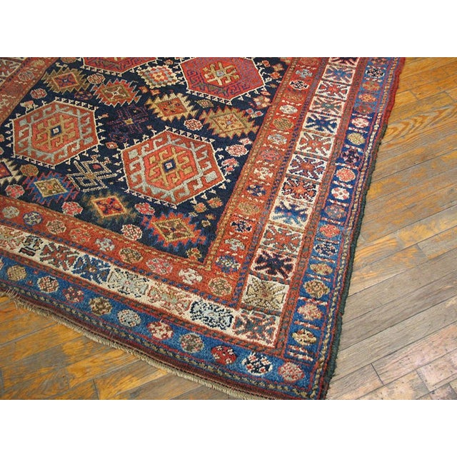 Late 19th Century 1890s Blue Navy Geometric Tribal Antique Persian Kurdish Rug 5'4" X 9'4" Handknotted Wool Carpet For Sale - Image 5 of 6