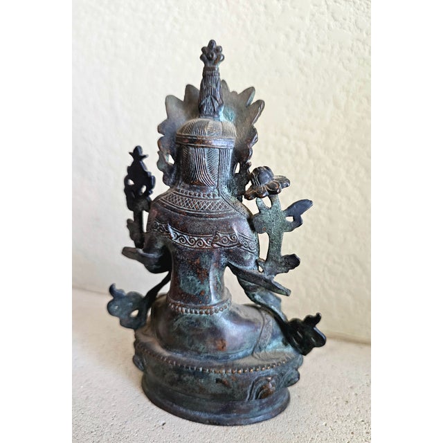 Bronze 19th Century Tibetan Green Tara Bronze – Shyama Tara “Swift Liberator” – Himalayan Altar Sculpture For Sale - Image 8 of 12