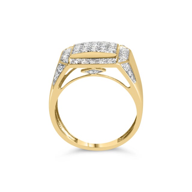 Introducing an exquisite masterpiece of craftsmanship, this 10K Yellow Gold Diamond Composite Cluster Men's Cocktail Ring...