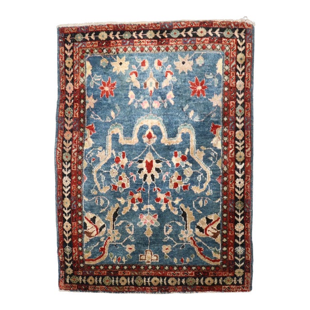 Antique Zabihi Collection Blue Mat Size Sarouk Ferehan Rug - 1'9" x 2'4" For Sale
