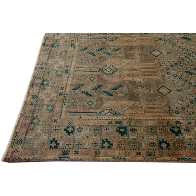 1960s Vintage Distressed Brown Handmade Geometric Wool Runner For Sale - Image 5 of 8