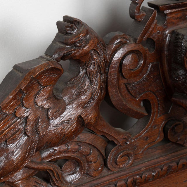 19th Century Carved Oak Wall Shelf With Boar’s Head and Griffins For Sale - Image 4 of 12