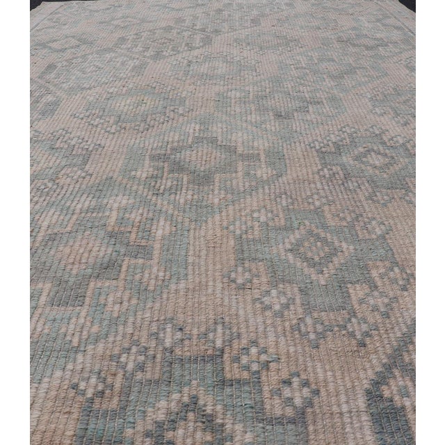 Traditional Vintage Turkish Kilim Rug Soft Teal and Beige Geometric Patterns 5'9 X 9'8 For Sale - Image 3 of 10