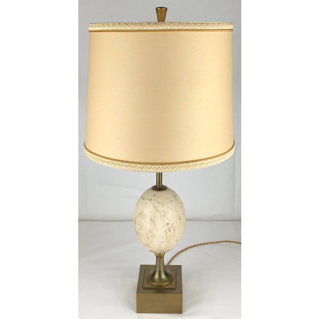 Maison Charles Maison Charles Travertine Table Lamp With Brass Mounts, Signed For Sale - Image 4 of 9
