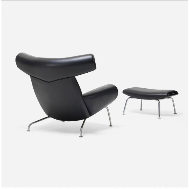Hans Wegner Ox Chair Ottoman in Black Leather by Erik Jorgensen ex Will Ferrell For Sale - Image 11 of 18