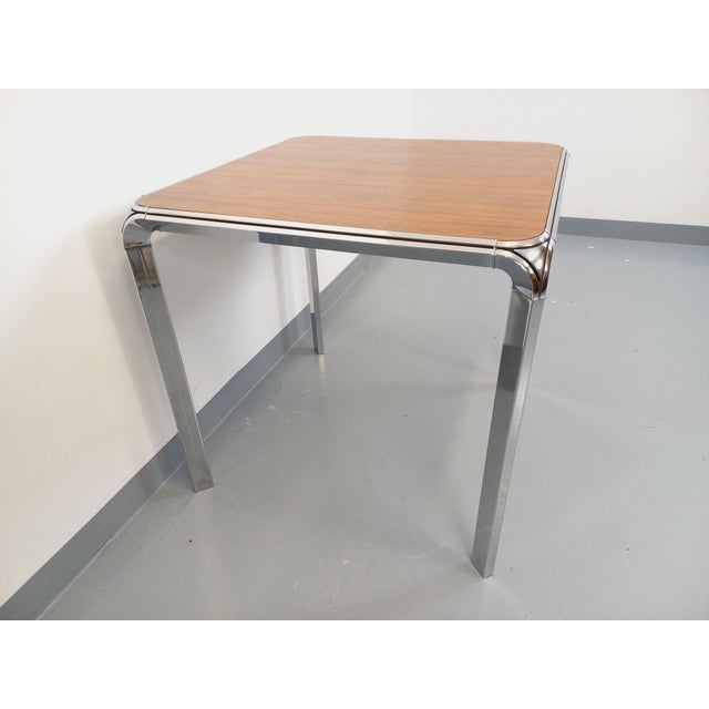 Tan Vintage Square Dining Table in Rosewood and Chrome Metal by Pierre Paulin, 1960s For Sale - Image 8 of 18