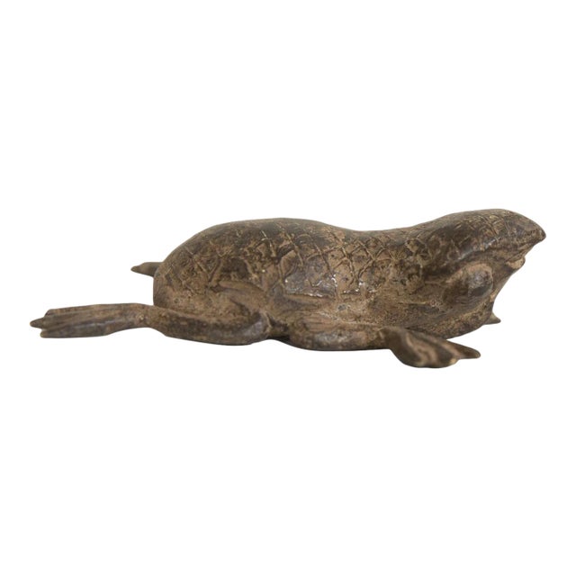 Vintage African Bronze Criss-Cross Back Frog For Sale