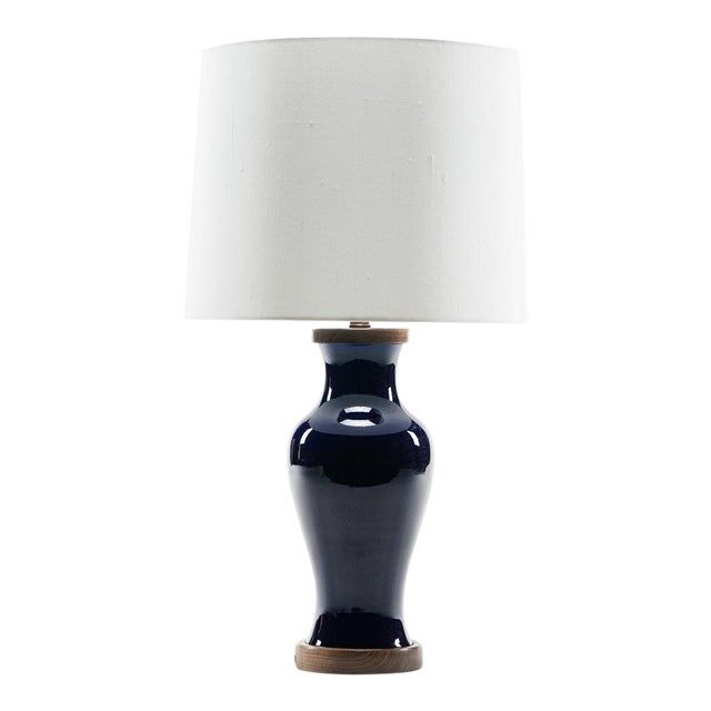 Lawrence Scott Gabrielle Baluster Porcelain Lamp In Cobalt With Hand Turned Walnut Base Chairish Desk lamp of natural oak made by hands, wooden table light, wood rustic lamp. chairish