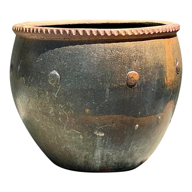 Vintage Monumental Glazed Ceramic Planter For Sale