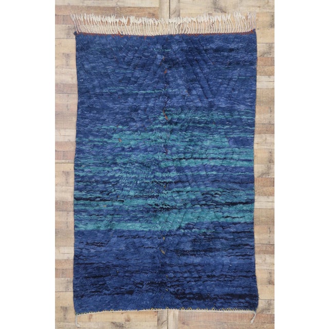 Blue Blue Abstract Moroccan Rug - 04'05 X 08'01 For Sale - Image 8 of 9