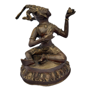 19th Century Sino-Tibetan Copper Bronze Figure of Virupa With Deer Headdress
