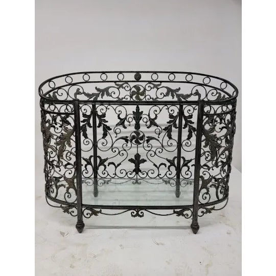 Vintage Wrought Forged Iron Oval Glass Top Console Table For Sale In Chicago - Image 6 of 7