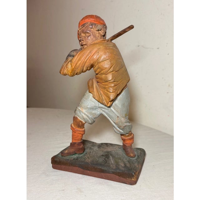 19th Century Very Rare Antique 1800s Hand Carved Wood Folk Art Baseball Sculpture Statue For Sale - Image 5 of 17