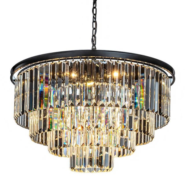 Metal Aloadecor 8-Lights Modern Black 4-Tier Round Crystal Fringe Chandelier For Sale - Image 7 of 7
