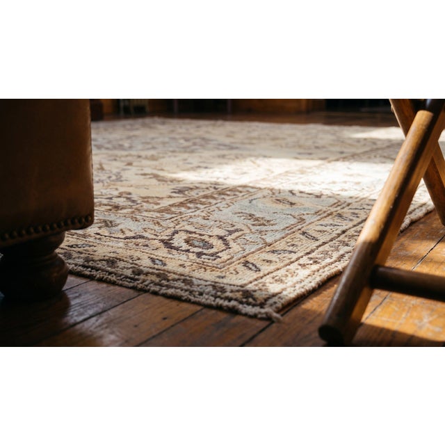 1920s Tan Beige Medallion Antique Turkish Decorative Oushak Rug 9'3" X 11'10" Handknotted Wool Carpet For Sale - Image 15 of 17