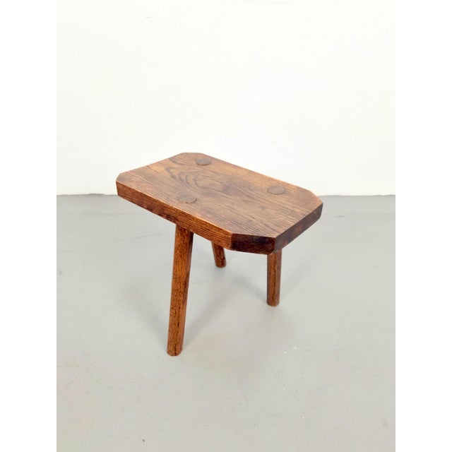 Vintage French 3-Legged Milking Stool in Oak, 1950s For Sale - Image 4 of 9