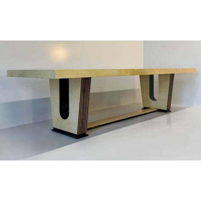 Art Deco Italian Parchment Maple, Black and Brass Stars Table, 1940s For Sale - Image 3 of 17
