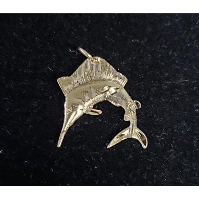 Swordfish with Diamond Cuts Charm/Pendant 14k Yellow Gold For Sale - Image 4 of 4