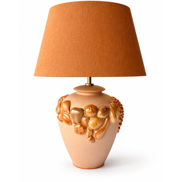 1980s Ceramic Terracotta Table Lamp with Sculptural Glazed Fruit Decoration, 1980s For Sale - Image 5 of 5