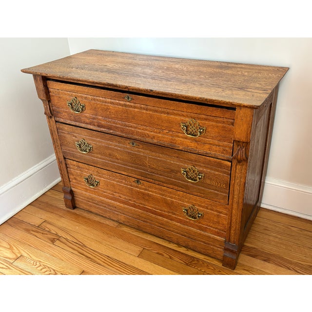 Antique Victorian Eastlake Oak Chest of Drawers For Sale - Image 17 of 17