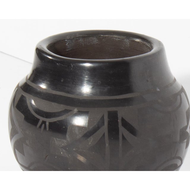 Ceramic Cresencia Tafoya Santa Clara Pueblo Black on Black Pottery Vase For Sale - Image 7 of 8