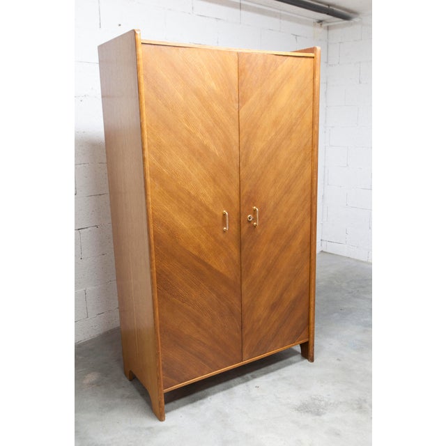 Wood Mid-Century Modern Oak Veneer Wardrobe with Doors and Drawers, 1950s For Sale - Image 7 of 18