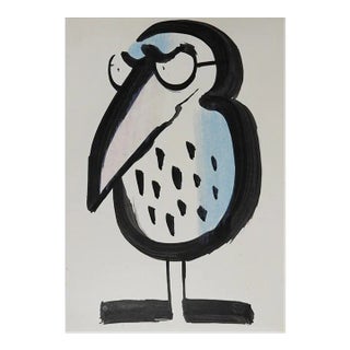 Vintage Mid 20th Century Pen and Ink Bossy Bird Illustration Drawing For Sale