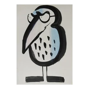 Vintage Mid 20th Century Pen and Ink Bossy Bird Illustration Drawing