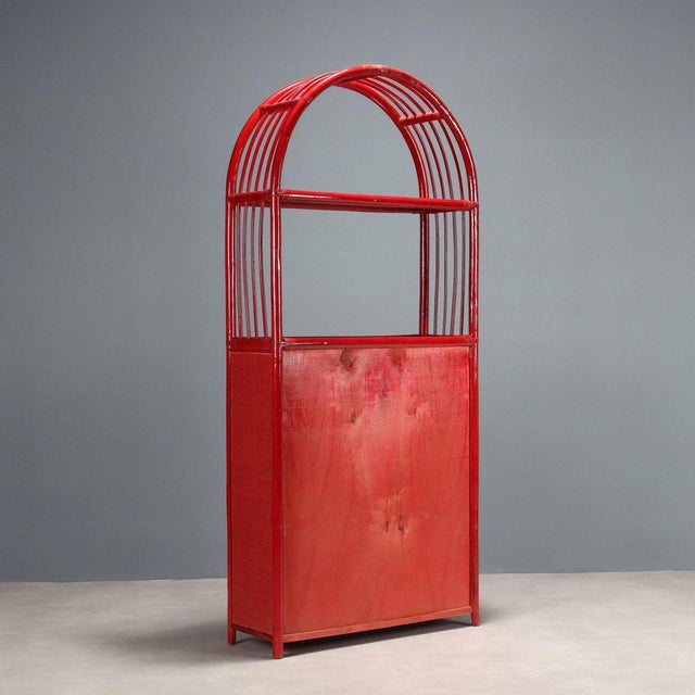 Vintage Bookcase in Red Bamboo and Glass, 1980s For Sale - Image 9 of 10
