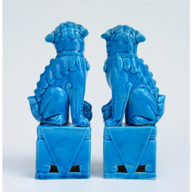 Vintage C1970's-1980's Ceramic Glazed Peacock Cerulean Blue Foo Dogs -A Pair For Sale - Image 10 of 13