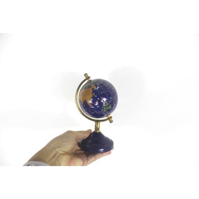 Vintage Gemstone Globe Lapis Lazuli and Semi Precious Stones Desk Top Small Office Decor, Collector Gift For Sale - Image 10 of 12