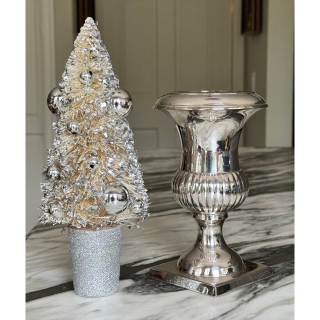 Vintage International Silver Company Silver Plated Classical Urn Shape Vase & Bottle Brush Tree For Sale - Image 11 of 15